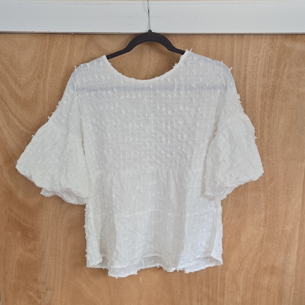 White Puff Sleeve Smocked Blouse
